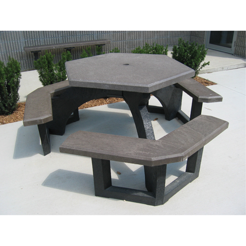 Recycled Plastic Hexagon Picnic Tables, 78" L x 78" W, Brown Quali-T-Solutions