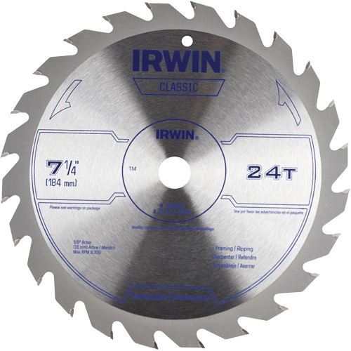 Lame de scie circulaire de s&eacute;rie classique, 7-1/4", 24 dents, Pour Bois Quali-T-Solutions