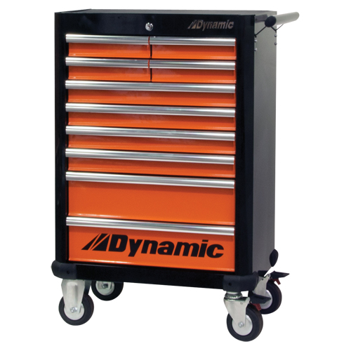 Armoire &agrave; outils mobile, 10 tiroirs, 28" la x 18" p x 43-1/4" h, Noir/Orange Quali-T-Solutions