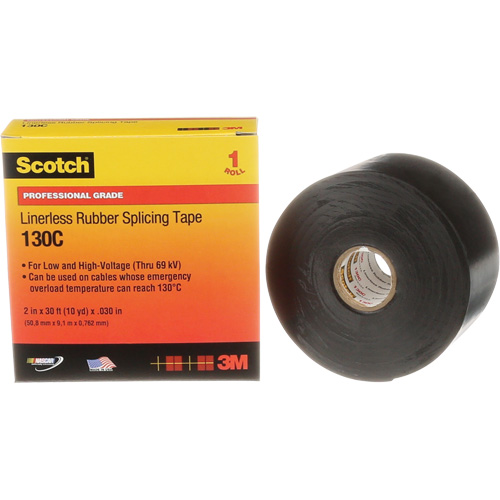 Ruban d'&eacute;pissage sans support en caoutchouc de calibre professionnel Scotch, 50,8 mm (2") la x 9 m (30') lo, 30 mils, Noir Quali-T-Solutions