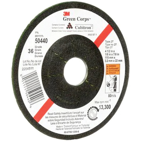Green Corps Flexible Grinding Wheel, 4-1/2" x 1/8", 7/8" Arbor, Ceramic, Type 27 Quali-T-Solutions