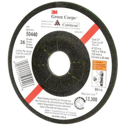 Green Corps Flexible Grinding Wheel, 4-1/2" x 1/8", 7/8" Arbor, Ceramic, Type 27 Quali-T-Solutions