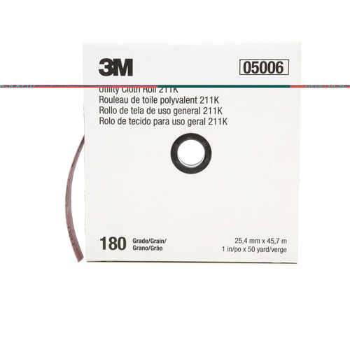 Rouleau de toile abrasive utilitaire 211K, Oxyde d'aluminium, 1" la x 150' lo, Grain 180 Quali-T-Solutions