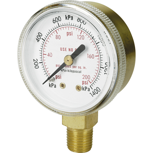 Brass Gauge, 2" , 100 psi, Bottom Mount, Analogue Quali-T-Solutions