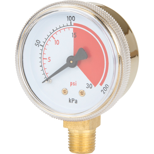 Brass Gauge, 2" , 30 psi, Bottom Mount, Analogue Quali-T-Solutions