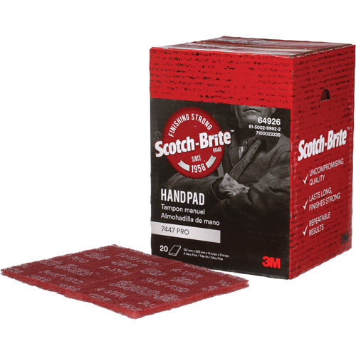 Tampons manuels Scotch-Brite 7447, Oxyde d'aluminium, 9" x 6", Grain Tr&egrave;s fin Quali-T-Solutions