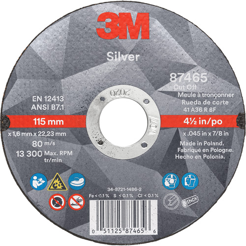Silver Cut-Off Wheel, 4-1/2" x 0.045", 7/8" Arbor, Type 1, Ceramic, 13300 RPM Quali-T-Solutions