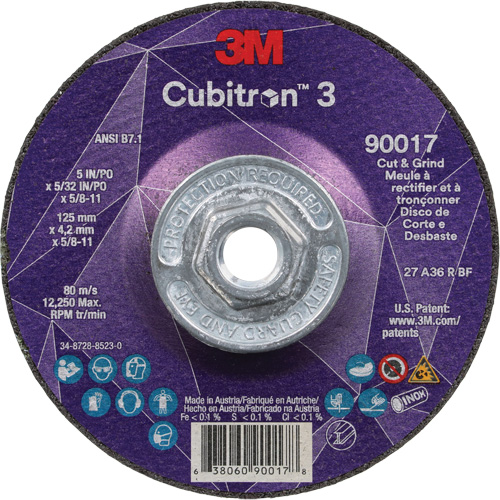 Meule &agrave; couper & tronçonner Cubitron 3, 5" x 5/32", Arbre de 5/8"-11, Type T27, Grain de 36+, C&eacute;ramique Quali-T-Solutions