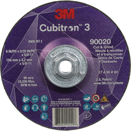 Meule &agrave; couper & tronçonner Cubitron 3, 6" x 5/32", Arbre de 5/8"-11, Type T27, Grain de 36+, C&eacute;ramique Quali-T-Solutions