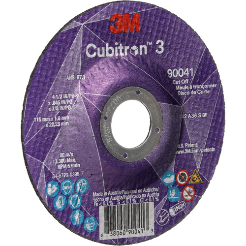 Meule &agrave; tronçonner Cubitron 3, 4-1/2" x 0,045", Arbre de 7/8", Type T27, C&eacute;ramique, 13 300 Tr/min Quali-T-Solutions