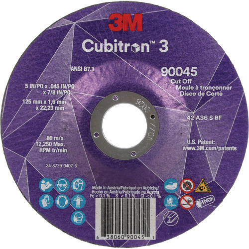 Cubitron 3 Cut-Off Wheel, 5" x 0.045", 7/8" Arbor, Type T27, Ceramic, 12250 RPM Quali-T-Solutions