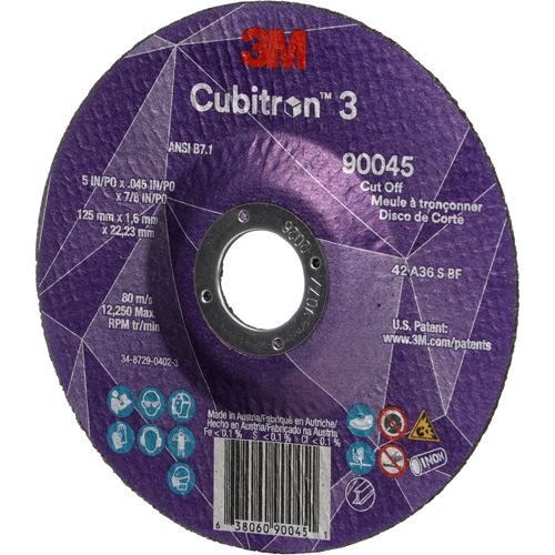 Cubitron 3 Cut-Off Wheel, 5" x 0.045", 7/8" Arbor, Type T27, Ceramic, 12250 RPM Quali-T-Solutions