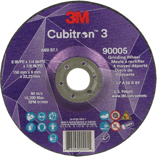 Cubitron 3 Depressed Centre Grinding Wheel, 6" x 1/4", 7/8" Arbor, Ceramic, Type T27 Quali-T-Solutions