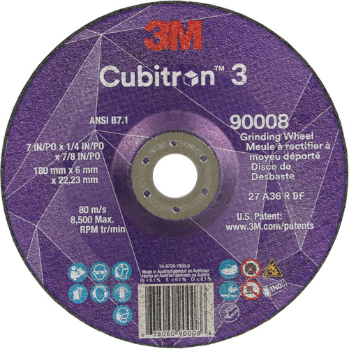 Cubitron 3 Depressed Centre Grinding Wheel, 7" x 1/4", 7/8" Arbor, Ceramic, Type T27 Quali-T-Solutions