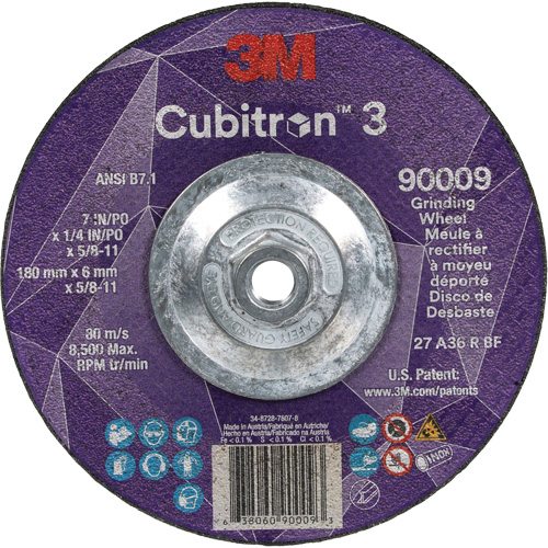 Cubitron 3 Depressed Centre Grinding Wheel, 7" x 1/4", 5/8"-11 Arbor, Ceramic, Type T27 Quali-T-Solutions