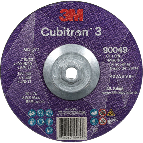 Cubitron 3 Cut-Off Wheel, 7" x 0.09", 5/8"-11 Arbor, Type T27, Ceramic, 8500 RPM Quali-T-Solutions