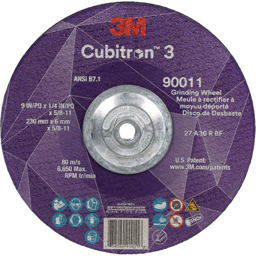 Cubitron 3 meule a moyeu d&eacute;port&eacute;, 9" x 0,25", Arbre 5/8"-11, C&eacute;ramique, Type T27 Quali-T-Solutions