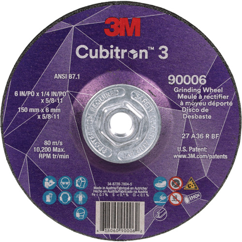 Cubitron 3 Depressed Centre Grinding Wheel, 6" x 0.25", 5/8"-11 Arbor, Ceramic, Type T27 Quali-T-Solutions