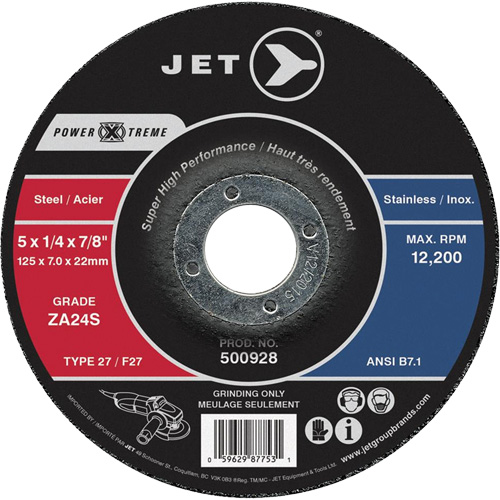 Power-Xtreme ZA24S Grinding Wheel, 5" x 1/4", 7/8" Arbor, Type 27 Quali-T-Solutions
