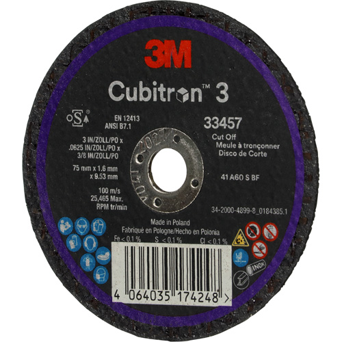 Meule &agrave; tronçonner Cubitron 3, 3" x 0,063", Arbre de 3/8", C&eacute;ramique Quali-T-Solutions