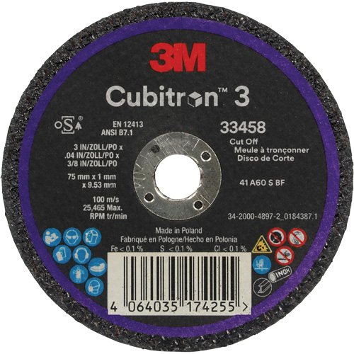 Cubitron 3 Cut-Off Wheel, 3" x 0.039", 3/8" Arbor, Ceramic Quali-T-Solutions