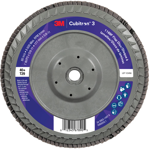 Cubitron 3 Conical  Flap Disc with Quick Change 1169F, 7" x 5/8"-11, Type T29, 40+ Grit, Ceramic Quali-T-Solutions
