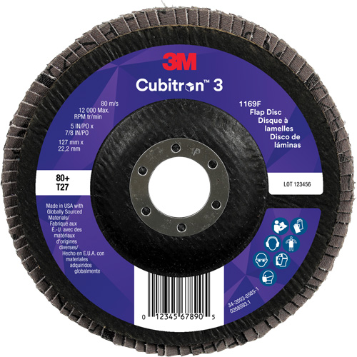 Disque &agrave; lamelles plate 1169F Cubitron 3, 5" x 7/8", Type T27, Grain 80+, C&eacute;ramique Quali-T-Solutions