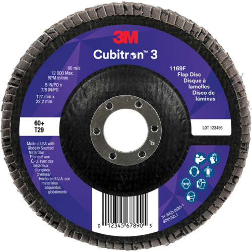 Cubitron 3 Conical  Flap Disc 1169F, 5" x 7/8", Type T29, 60+ Grit, Ceramic Quali-T-Solutions