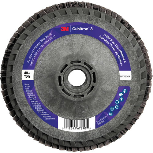 Cubitron 3 Conical  Flap Disc with Quick Change 1169F, 5" x 5/8"-11, Type T29, 40+ Grit, Ceramic Quali-T-Solutions