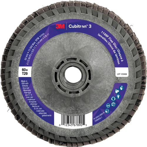 Cubitron 3 Conical  Flap Disc with Quick Change 1169F, 4-1/2" x 5/8"-11, Type T29, 60+ Grit, Ceramic Quali-T-Solutions