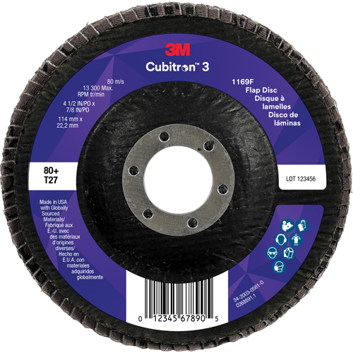 Disque &agrave; lamelles plate 1169F Cubitron 3, 4-1/2" x 7/8", Type T27, Grain 80+, C&eacute;ramique Quali-T-Solutions