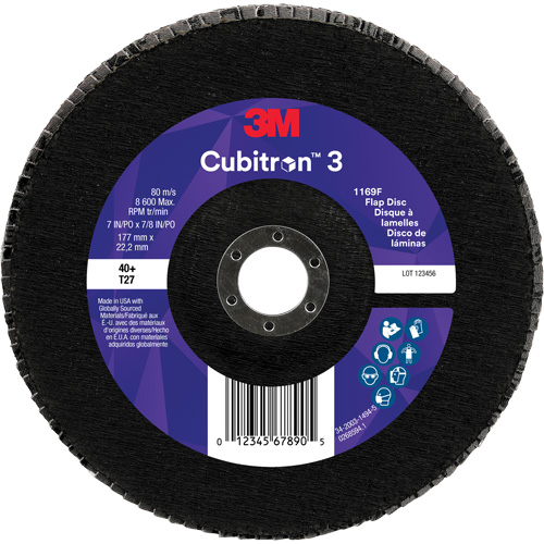 Disque &agrave; lamelles plate 1169F Cubitron 3, 7" x 7/8", Type T27, Grain 40+, C&eacute;ramique Quali-T-Solutions