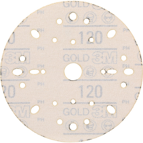 Hookit Gold Abrasive Disc, 6" Dia., 120 Grit, Aluminum Oxide, C-Weight Quali-T-Solutions