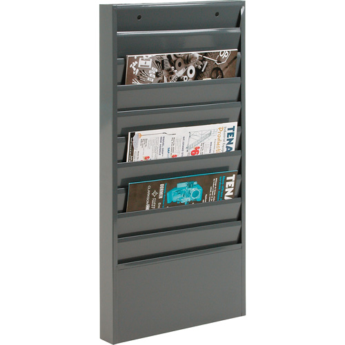 Literature Storage Racks, Stationary, 10 Slots, Steel, 13-1/8" W x 2" D x 26-1/4" H Quali-T-Solutions