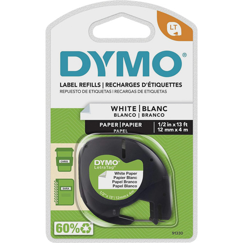 Labels for LetraTag Plus LT100-H, 12 mm x 13', Black on White Quali-T-Solutions