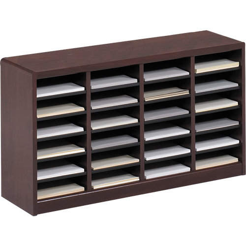 E-Z Stor&reg; Literature Organizer, Stationary, 24 Slots, Wood, 40" W x 11-3/4" D x 23" H Quali-T-Solutions
