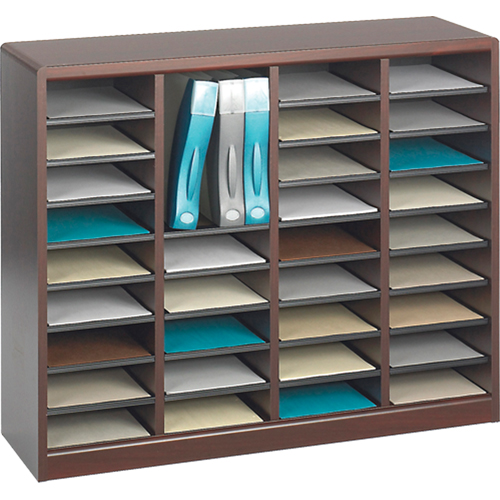 E-Z Stor&reg; Literature Organizer, Stationary, 36 Slots, Wood, 40" W x 3/4" D x 32-1/2" H Quali-T-Solutions