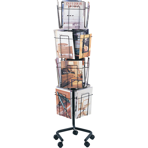 Pr&eacute;sentoirs pivotants pour documentation, Rotatif, 16 fentes, Fil m&eacute;tallique, 15" la x 15" p x 60" h Quali-T-Solutions