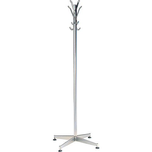 Coat Tree, 60" H, Steel, Chrome, 8 Hook(s) Quali-T-Solutions