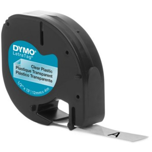 Labels for LetraTag Plus LT100-H, 12 mm x 157-12/25", Black on Clear Quali-T-Solutions