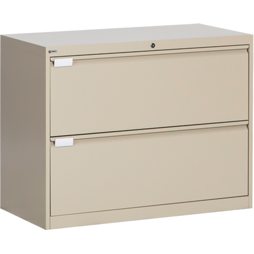 Lateral Filing Cabinet, Steel, 2 Drawers, 36" W x 18" D x 27-7/8" H, Beige Quali-T-Solutions