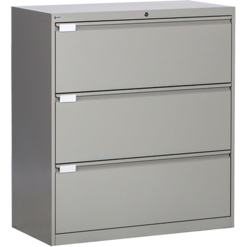 Lateral Filing Cabinet, Steel, 3 Drawers, 36" W x 18" D x 40-1/16" H, Grey Quali-T-Solutions