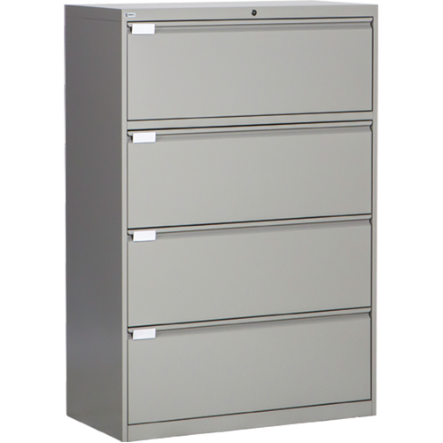 Lateral Filing Cabinet, Steel, 4 Drawers, 36" W x 18" D x 53-3/8" H, Grey Quali-T-Solutions