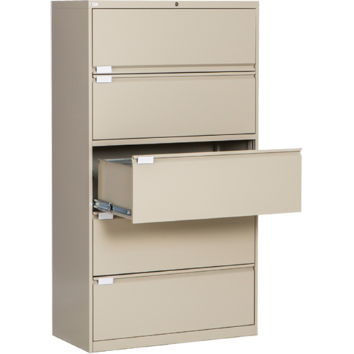 Lateral Filing Cabinet, Steel, 5 Drawers, 36" W x 18" D x 65-1/2" H, Beige Quali-T-Solutions
