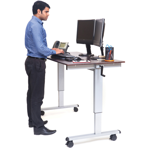Adjustable Stand-Up Workstations, Stand-Alone Desk, 48-1/2" H x 59" W x 29-1/2" D, Walnut Quali-T-Solutions