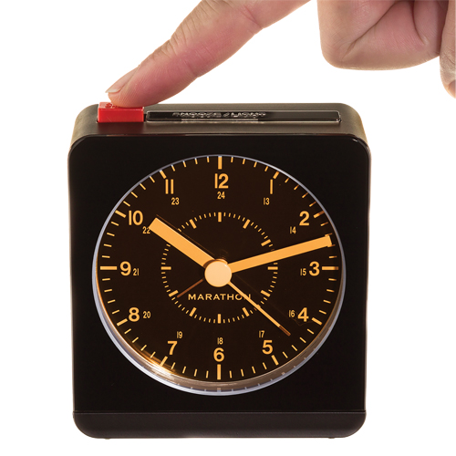 Desk Alarm Clock, Analog, Battery Operated, 3.5" W x 1.5" D x 3.75" H, Black Quali-T-Solutions