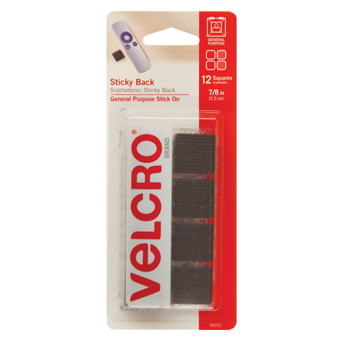 Attaches en carr&eacute;e, Boucle et crochet, 7/8" dia., Adh&eacute;sif, Noir Quali-T-Solutions