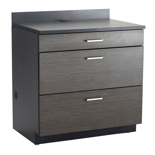 Modular Base Cabinet, 3 Drawers, 36" W x 25" D x 39" H, Asian Night/Black Quali-T-Solutions