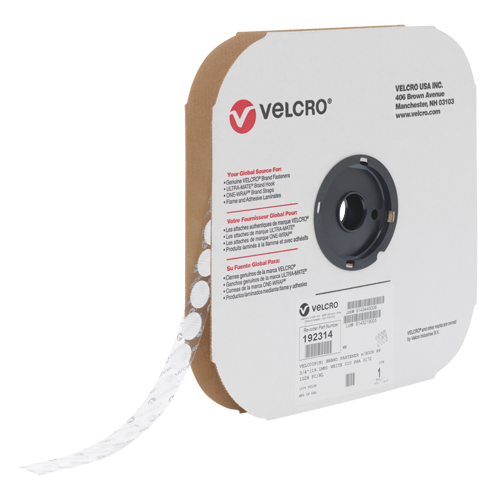 Attache Velcoin, Crochet, 3/4" dia., Adh&eacute;sif, Blanc Quali-T-Solutions