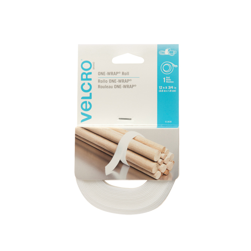 Ruban d'attaches One-Wrap, Boucle et crochet, 12' x 3/4", Auto-aggripant, Blanc Quali-T-Solutions
